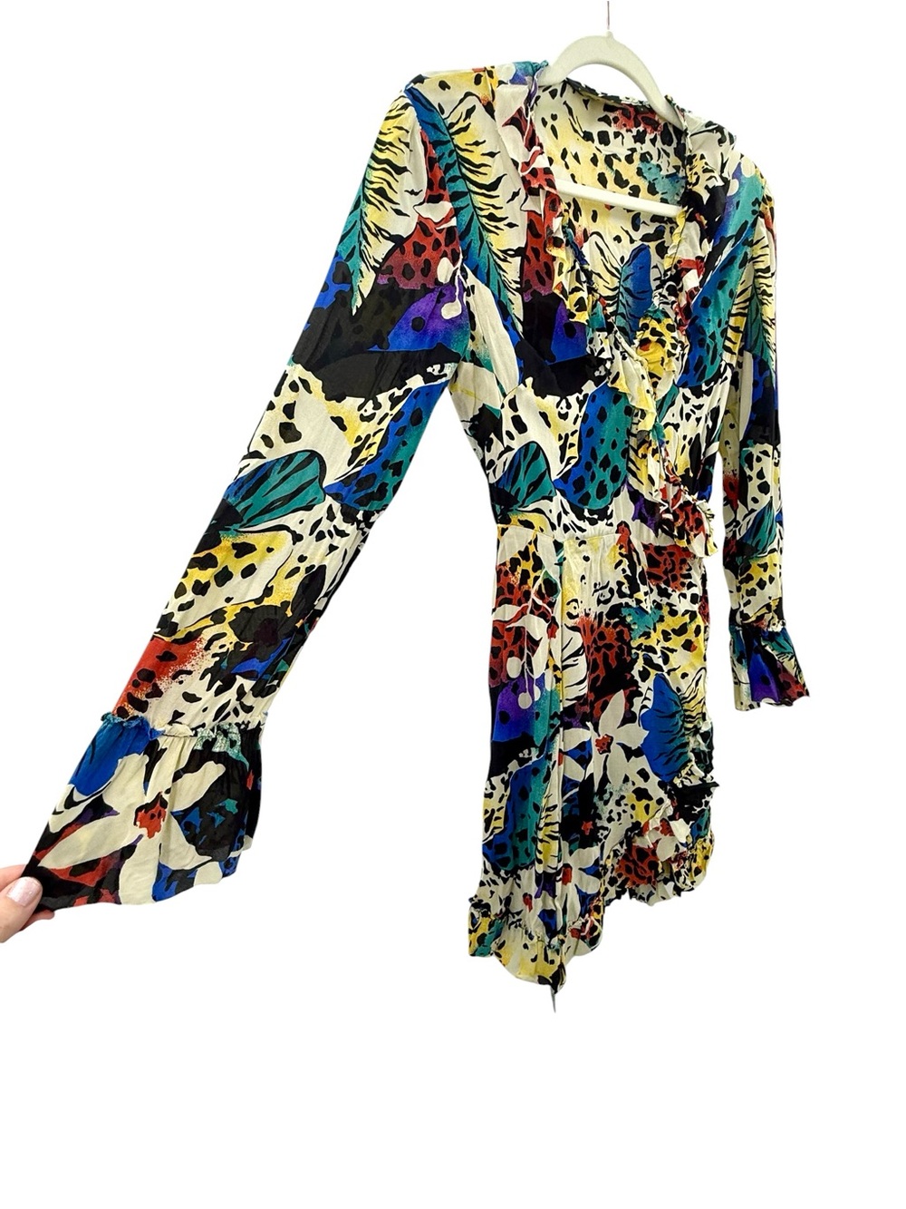 The Kooples Sport Summer in Honolulu Tropical Animal Print Ruffle Wrap Dress, 2 - Picture 13 of 15